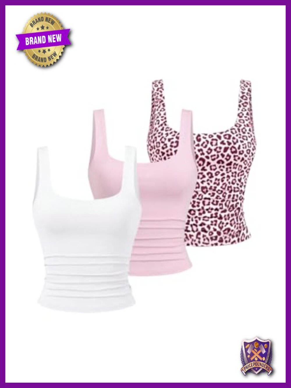 3 Piece Ruched Square Neck Fitted Tank Top Set Sleeveless Crop Tops